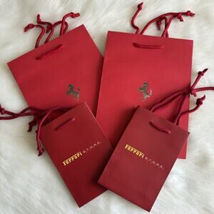 Ferrari Store Red Paper Shopping Bags Lot of 4 Logo Gift Bags Small & Medium